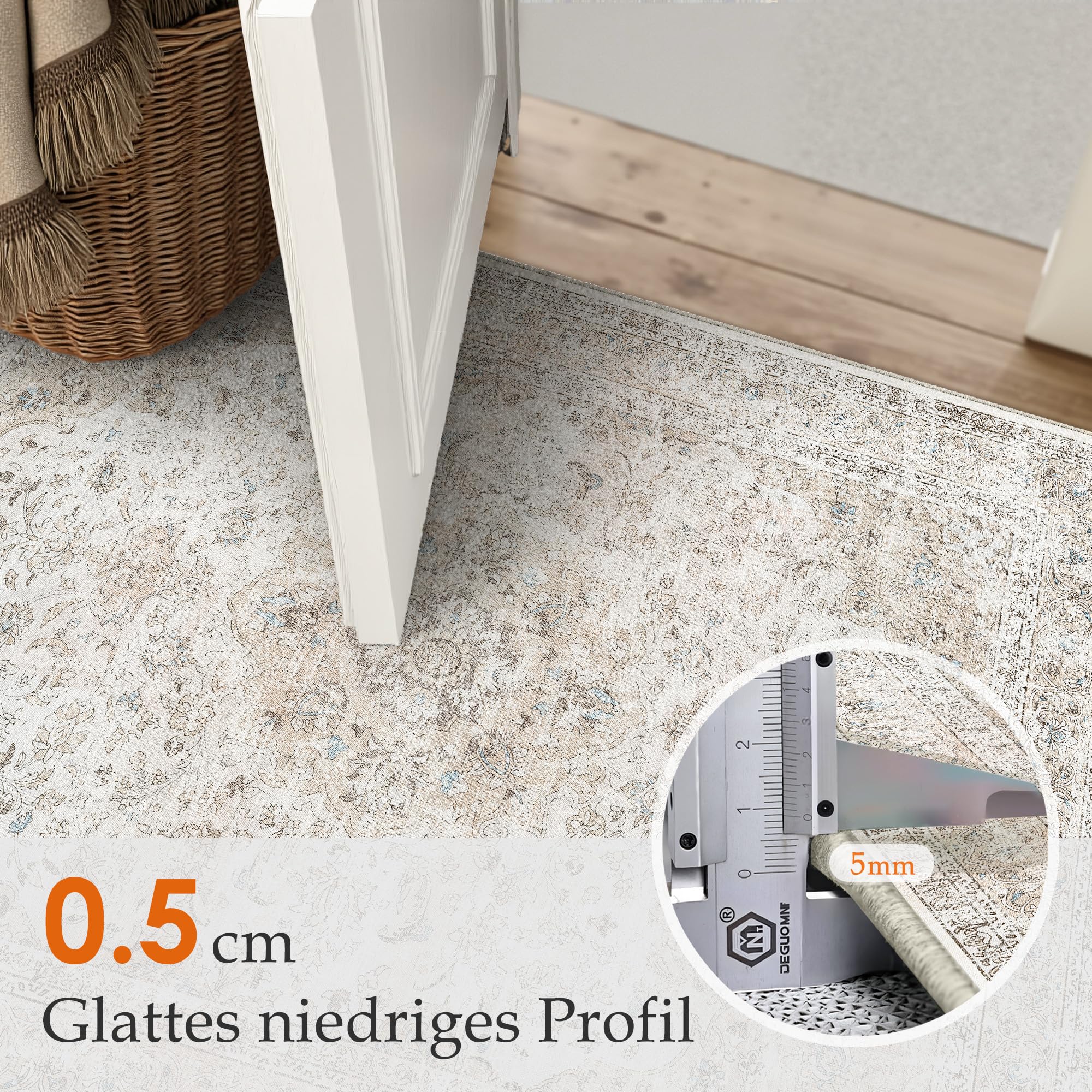 PureCozy Teppich Wohnzimmer 200x300cm Beige Waschbarer Vintage Cream Wohnzimmerteppich kurzflor rutschfest Weich Groß Retro Carpet für Schlafzimmer Esszimmer Bedroom Living Room Büro