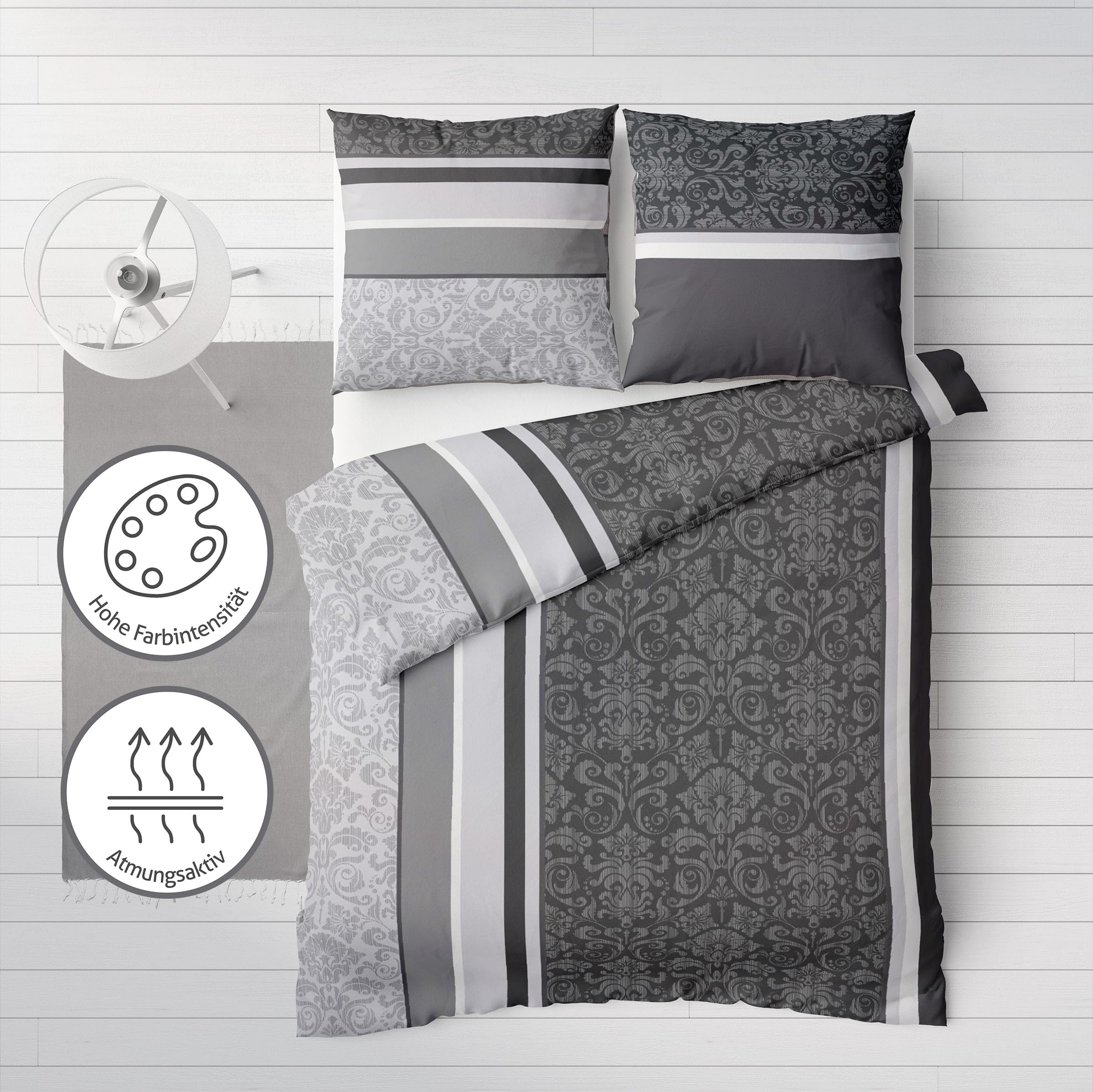 LINKHOFF Flanell Biber Bettwäsche 155x220 Baumwolle 2tlg | Bettwäsche-Set in Grau Anthrazit Paisley Muster | Flauschige Winter-Bettwäsche | 1x Bettbezug + 1x Kissenbezug 80x80