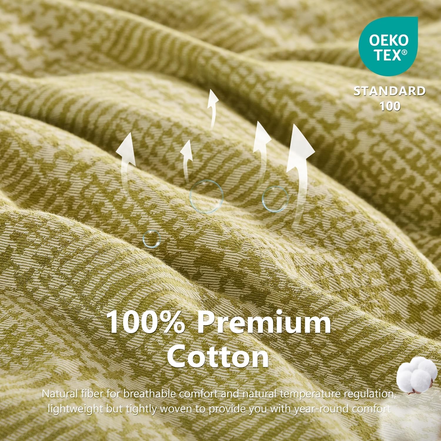 Simple&Opulence 100% Cotton Yarn-Dyed Jacquard Duve Queen Size, 3 Pcs Gingham Duvet Cover Set with 7 Inner Ties and Zipper Closure, Ultra Soft Bedding Set for All Seasons (Green, 88" x 92")