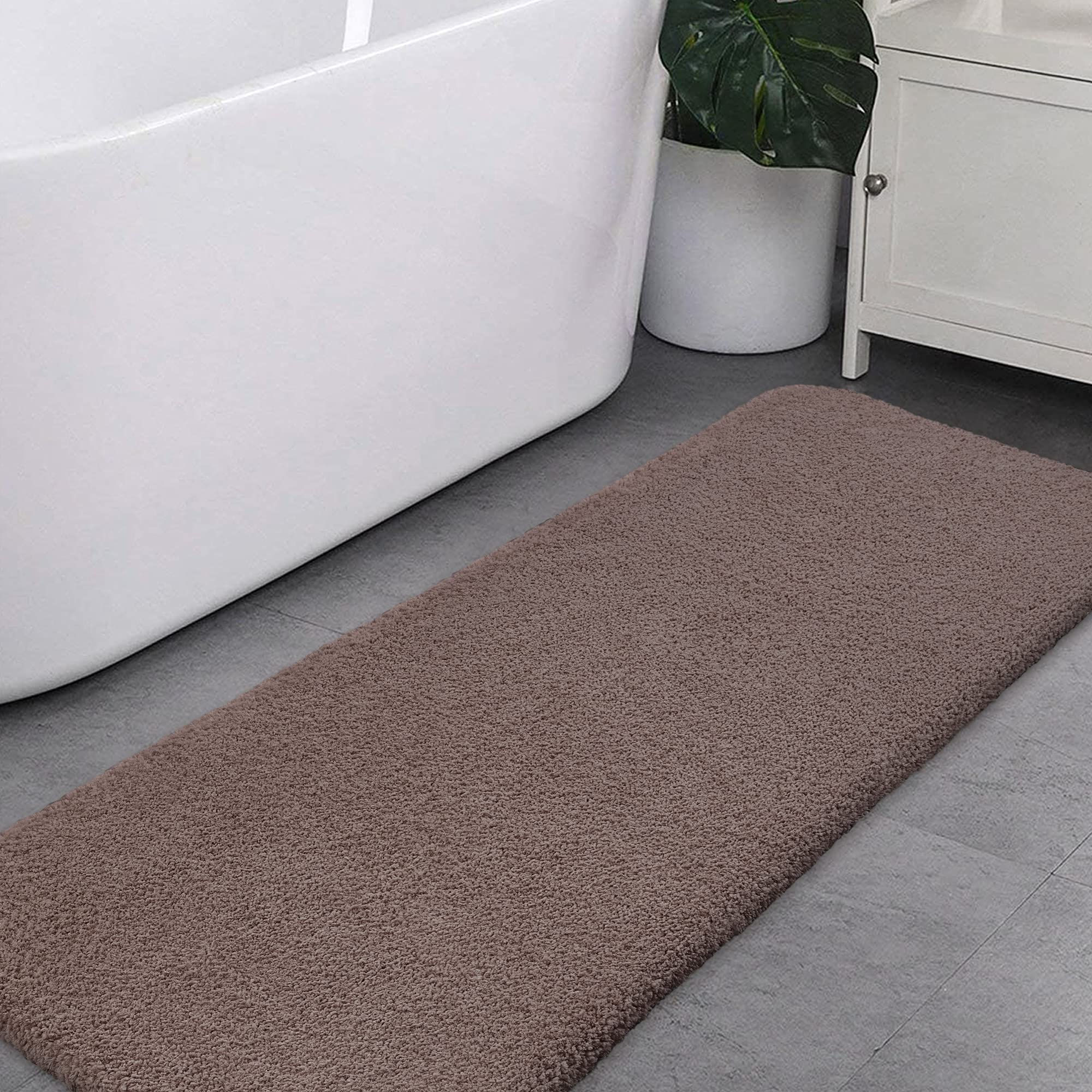 VANZAVANZU Non Slip Bath Mat Extra Large Bathroom Runner Rug Thickened Bath Rug for Bathroom Absorbent Ultra Soft Bedside Carpet Fluffy Microfiber Runner Floor Mat - 50 x 122cm (White) — view 38