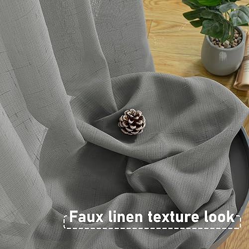 Miniatura 3 de BGment Juego de 2 paneles de cortinas traslúcidas de lino para sala de estar, cortinas semitransparentes de 63 pulgadas de largo para dormitorio,