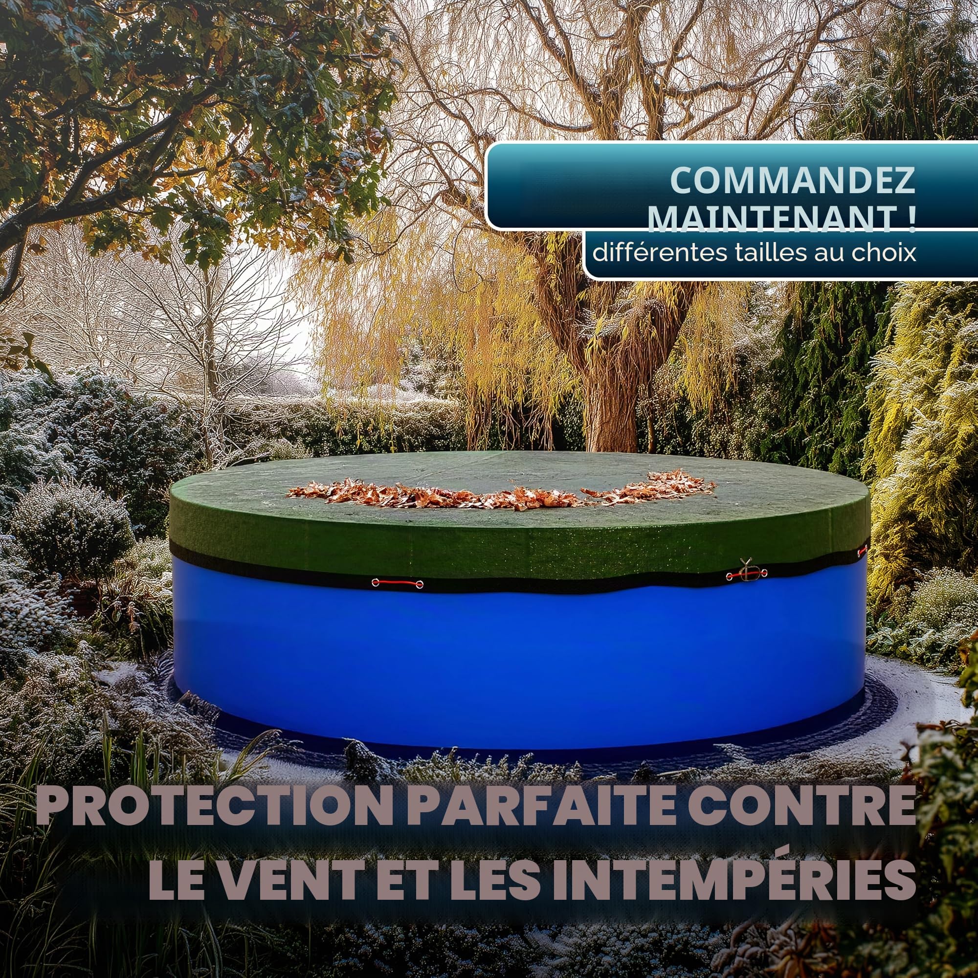 poolomio® Bâche d'hiver Ovale pour Piscine - 8 x 4 m - Renforcée en Tissu 110 g/m² - avec Cordon de Fixation