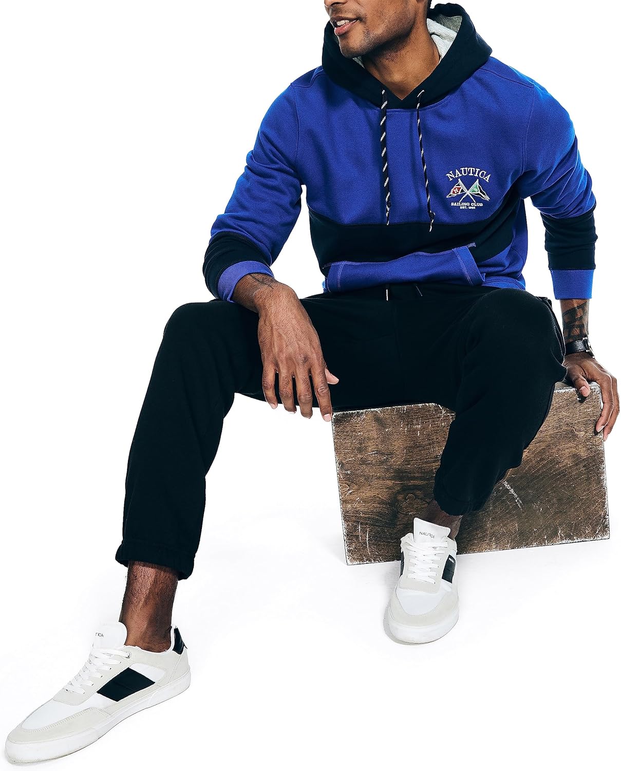 Nautica Men's Sustainably Crafted Colorblock Logo Hoodie
