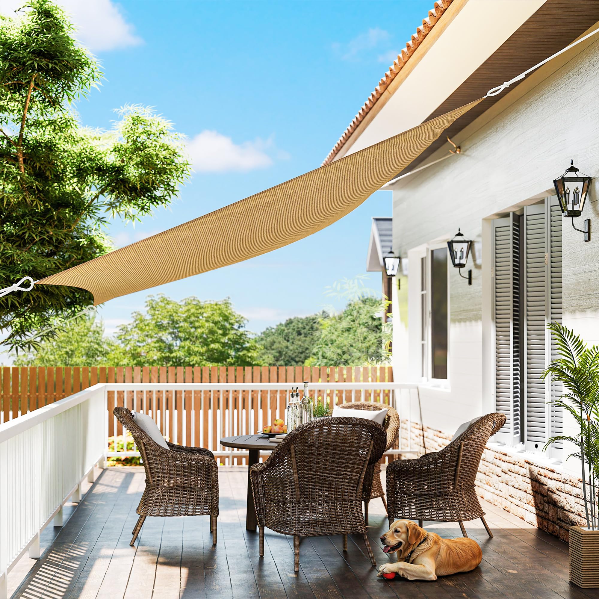 Outsunny Toldo Vela de Sombra Rectangular 4x6 m Toldo de Terraza de HDPE con Anti-UV Anillo de Acero Inoxidable y Cuerdas de Nylon para Jardín Patio Arena