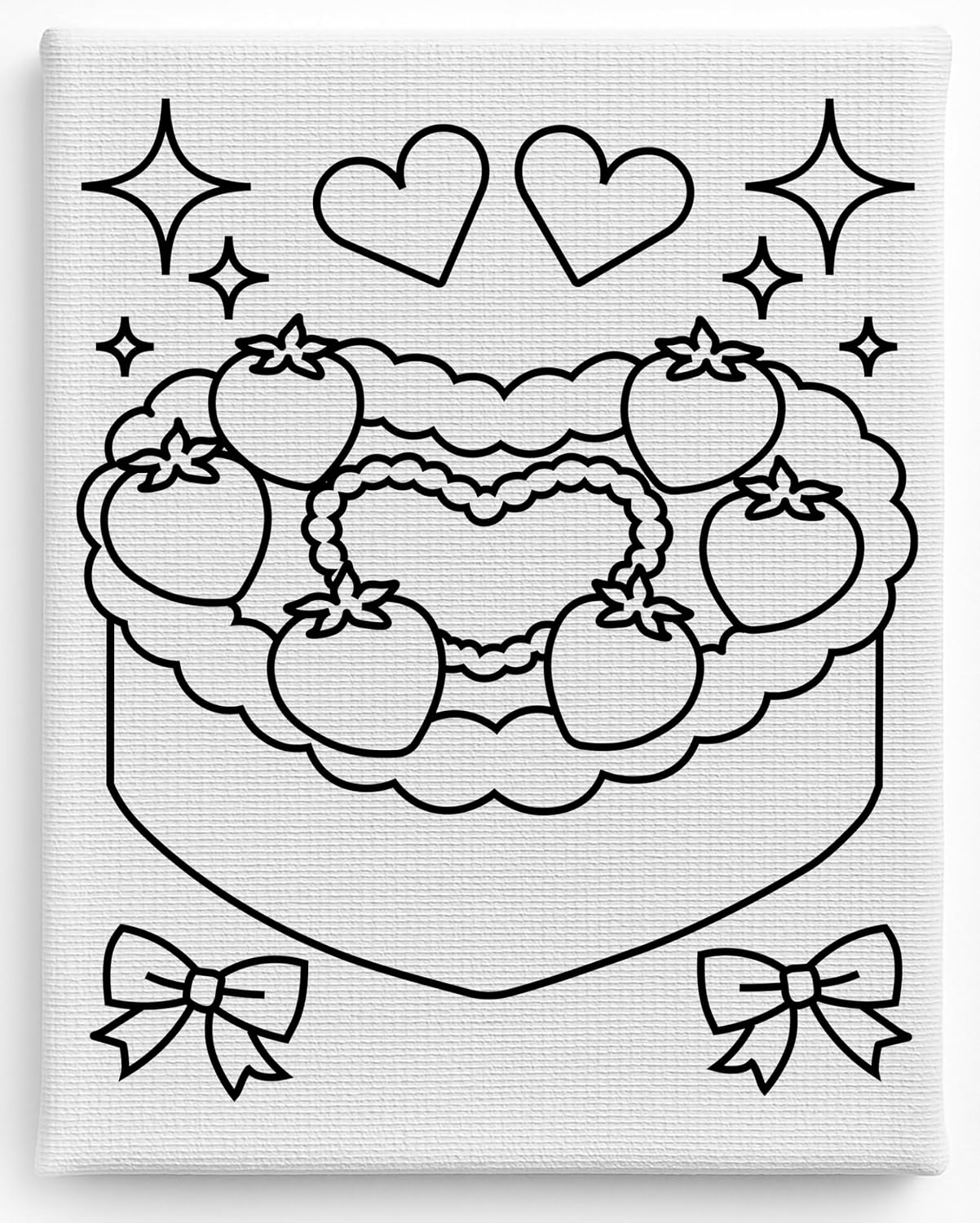 Pre Drawn Heart Strawberry Cake Canvas 6 Pack Retro Valentine Paint and Sip Party Activity Beginner Friendly Pre Sketched Stretched Canvas for Girls Night Galentines Classroom Events (6 Pack, 8x10)