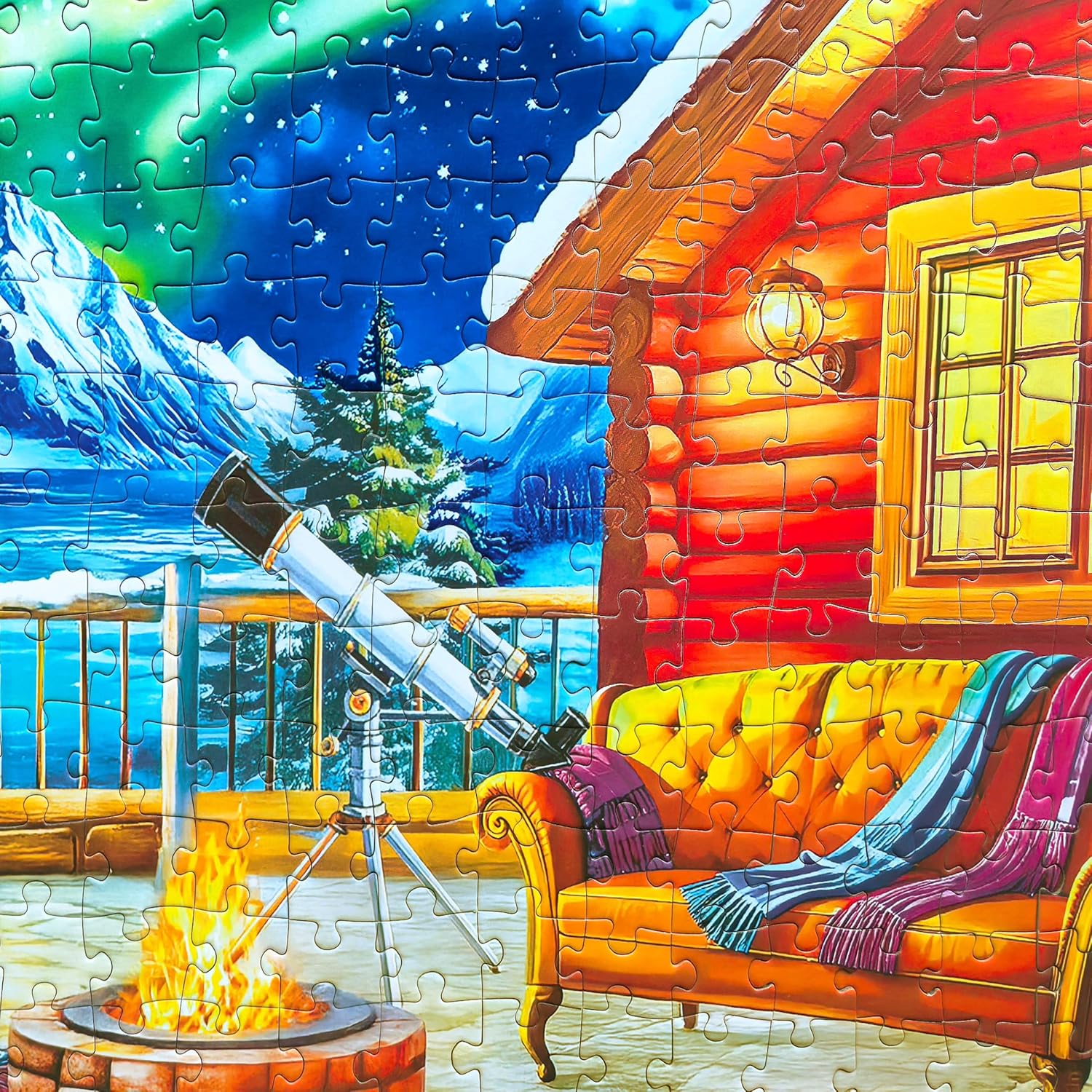 300 Piece Puzzles for Adults Large Piece - Jigsaw Puzzle for Kids Seniors - Northern Lights Lounge Cabin