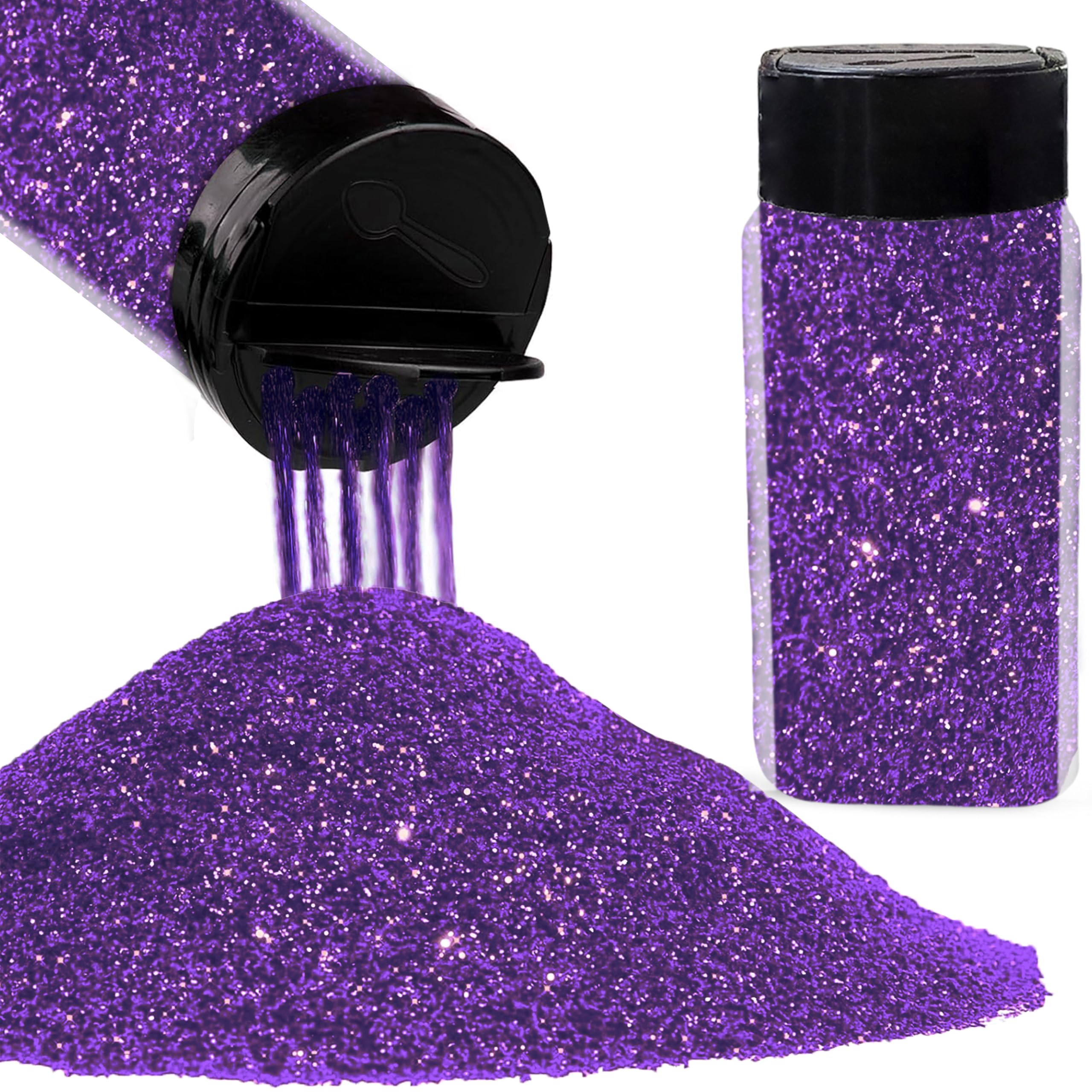 INDIKONB Sparkle Fine Glitter Dust Powder with Sprinkler Bottle | Multicolour Chamki Glitter for Art & Craft, Resin Art, Nail Art, Scrapbooking, Candle Making (50g) (Purple)