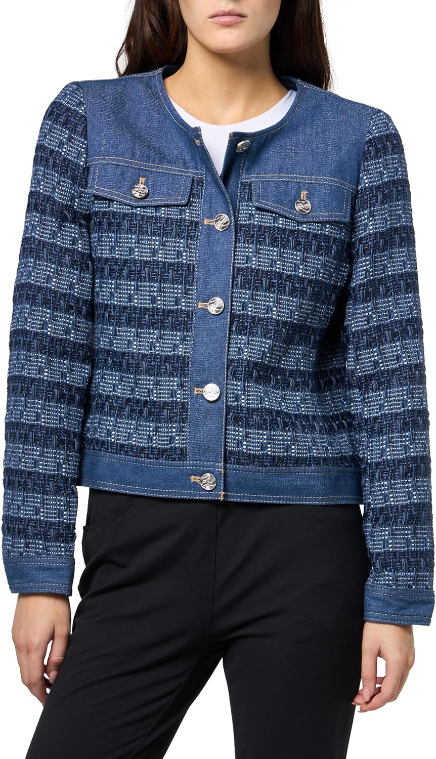 KARL LAGERFELD Women's Long Sleeve Denim Tweed Jacket