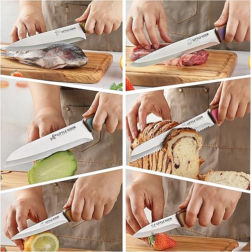 Miniatura 3 de Juego de cuchillos de cocina de 6 piezas con cubiertas, cuchillos afilados de acero inoxidable con mango ergonómico antideslizante, bonito y