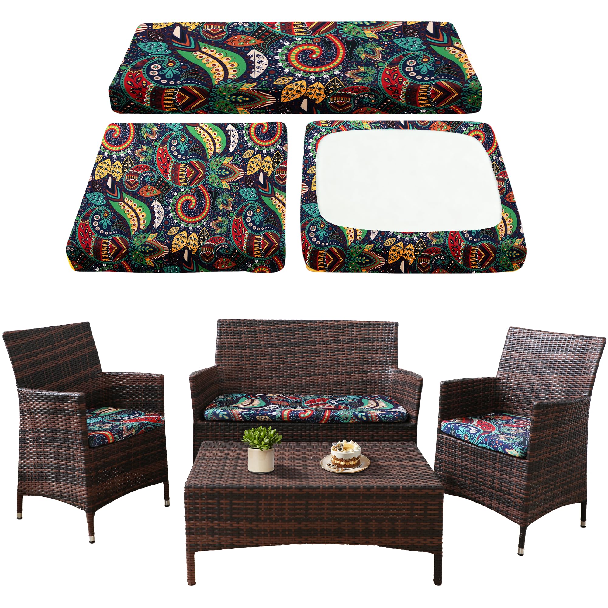 Photo 1 of SUKAIKEQA Waterproof 3-Piece Patio Sofa Cushion Cover Set - Replacement Covers for Outdoor Wicker Furniture, Bench & Seat Cushions