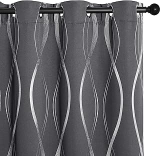 NICETOWN Grey Blackout Floral Pattern Curtains for Living Room 84 inch L...