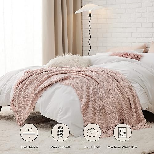 Miniatura 30 de Bedsure Mantas de Felpilla para Sofá - Manta de Chenilla Tejida de Punto Grueso Texturizado - Manta Boho Decorativa Súper Suave y Cálida con Borlas