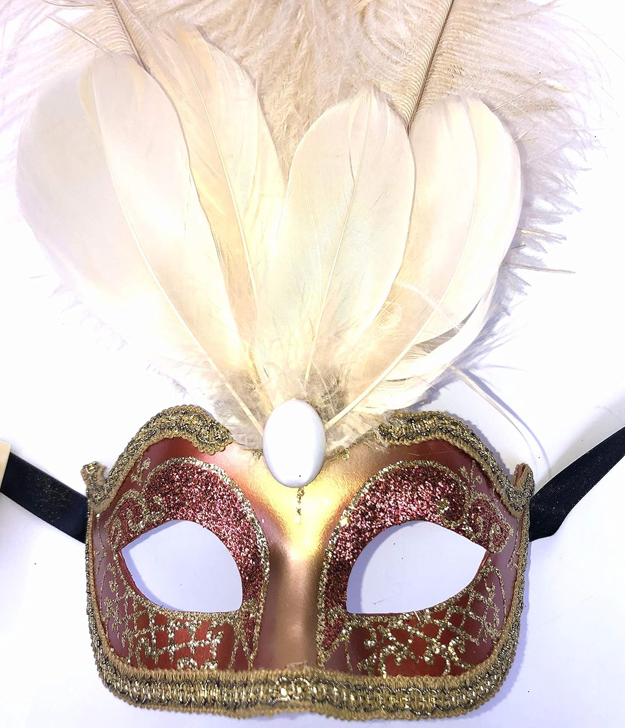 Orange Gold Colombina Ciuffo Feather Venetian Masquerade Mask Lingerie Mask