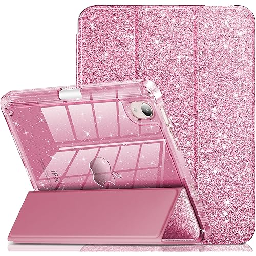 INFILAND for iPad mini 7 Case (A17 Pro), iPad mini 6 Case, iPad mini 7th/6th Generation Case 2024/2021 8.3 Inch, Glitter Cute Protective Clear Cover with Pencil Holder for Kids Girls, Pink
