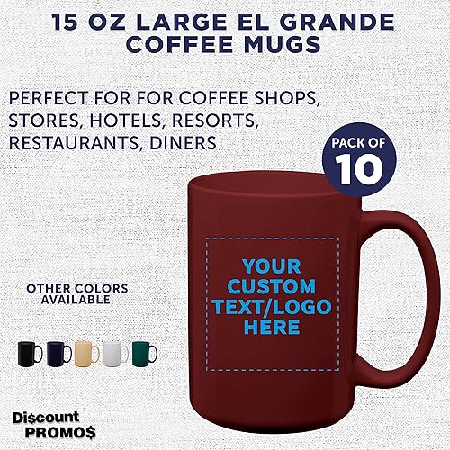 Miniatura 10 de DISCOUNT PROMOS Juego de 100 tazas de café de cerámica grandes personalizadas de 15 onzas, paquete a granel personalizado, perfectas para café, té,