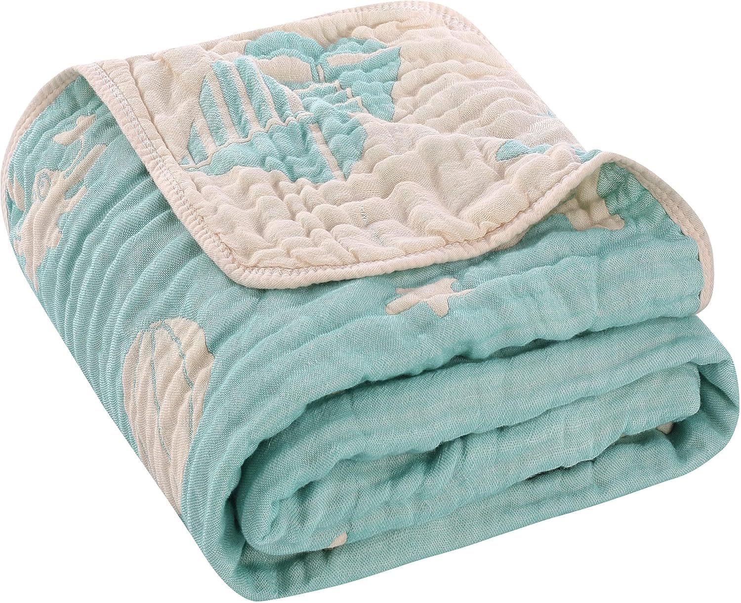 6-Layer Muslin Baby Blanket Made with Organic Cotton - Cute Bunny Rabbit Jacquard Swaddle & Crib Quilt, 43”x 43”,Sage Green Bunny