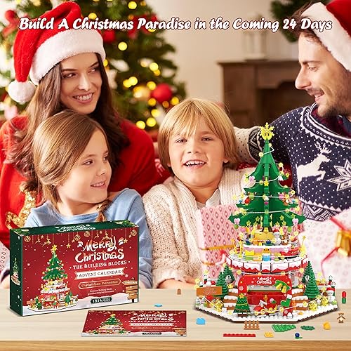 Miniatura 5 de Calendario de Adviento 2023 Bloques de construcción de Navidad, kits de construcción de Paraíso de Navidad, 24 piezas, 1814 piezas de bloques de