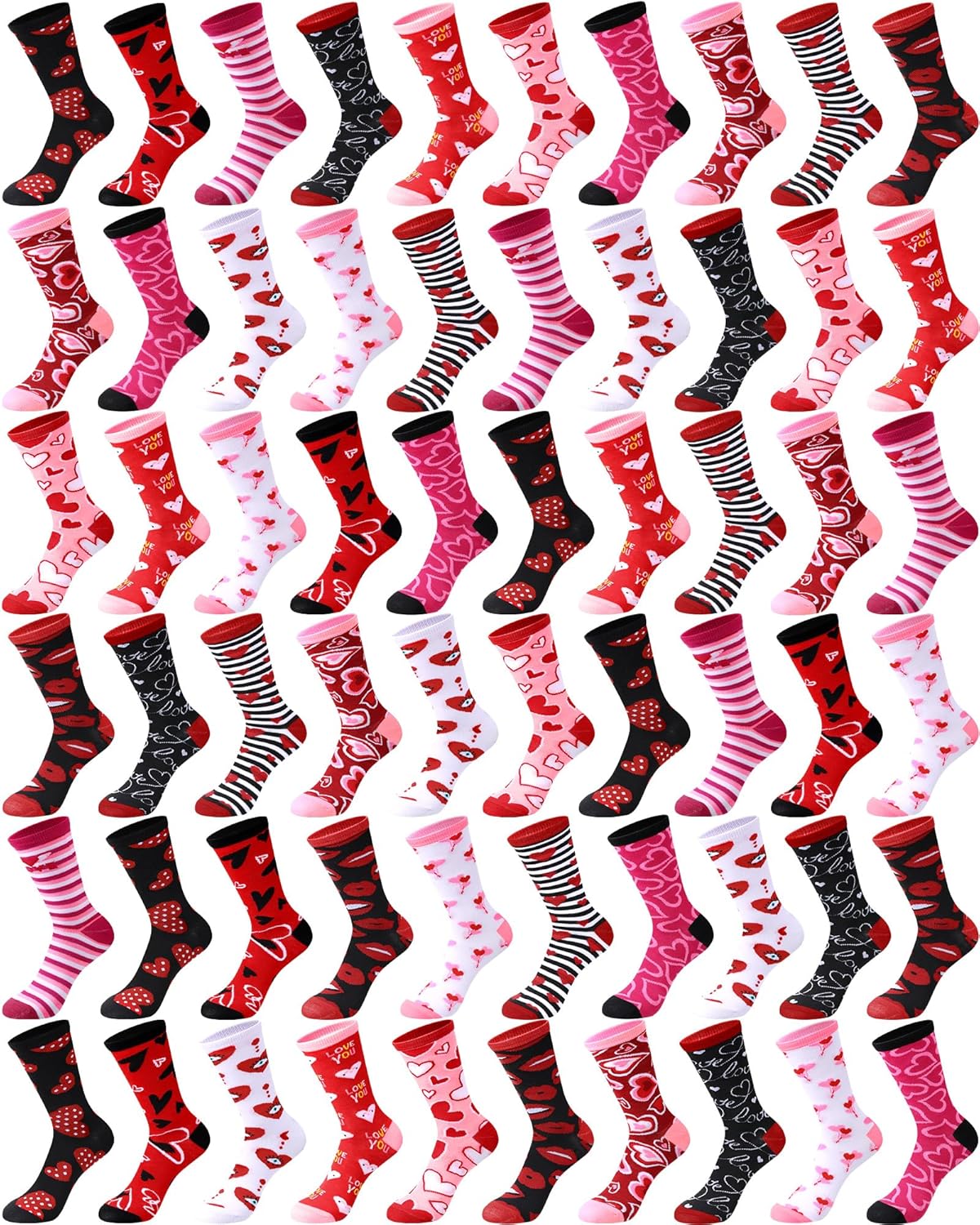 Vabean 24 Pairs/ 60 Pairs Women Valentine's Day Adults Socks Pink Novelty Crew Socks for Woman Men Birthday Office Gifts