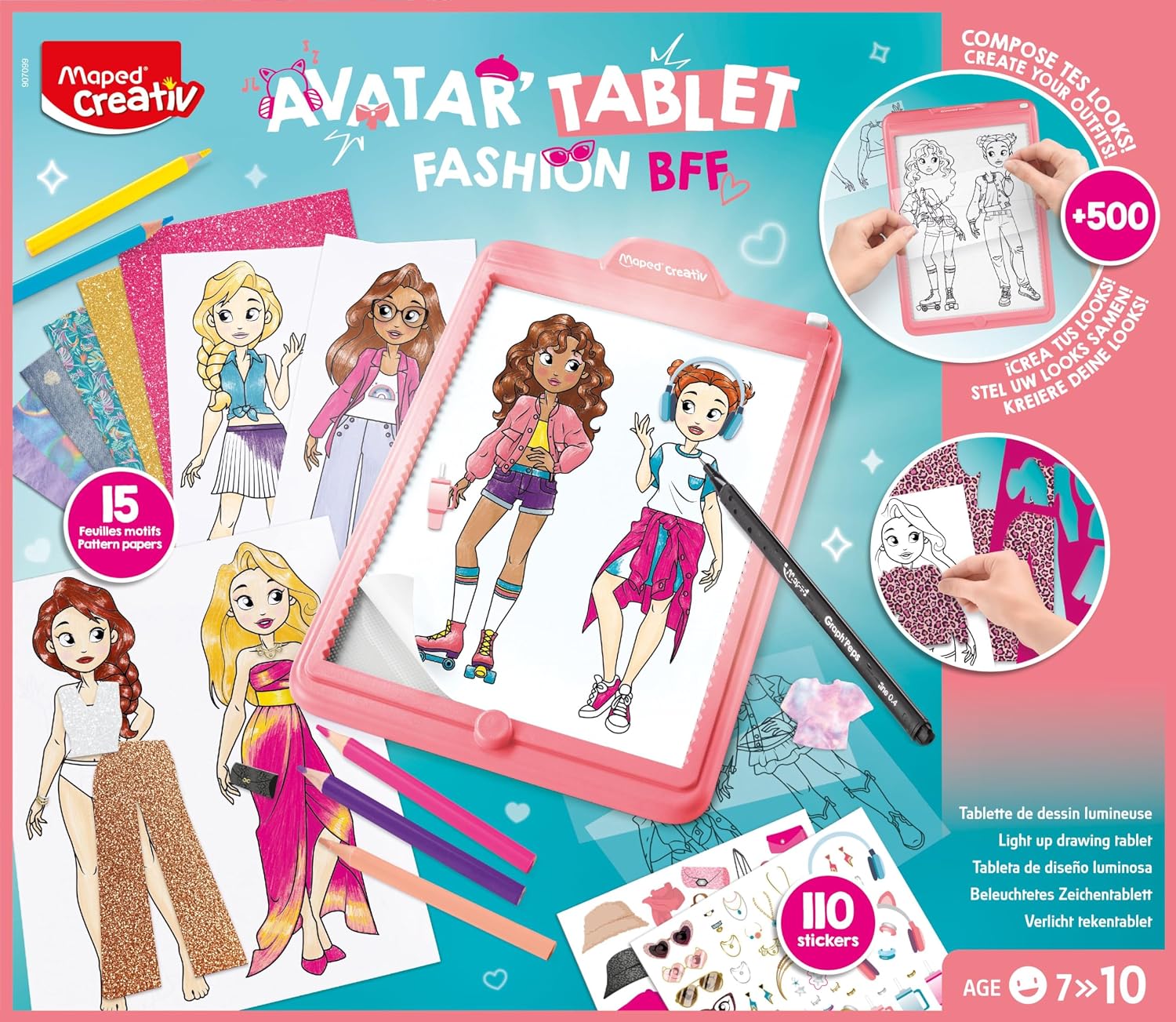 MAPED CREATIV - Avatar Fashion BFF - Maszyna do rysowania świetlnego do tworzenia i dostosowywania stylowych awatarów - zestaw do projektowania mody z szablonami, naklejkami i papierami wzorniczymi