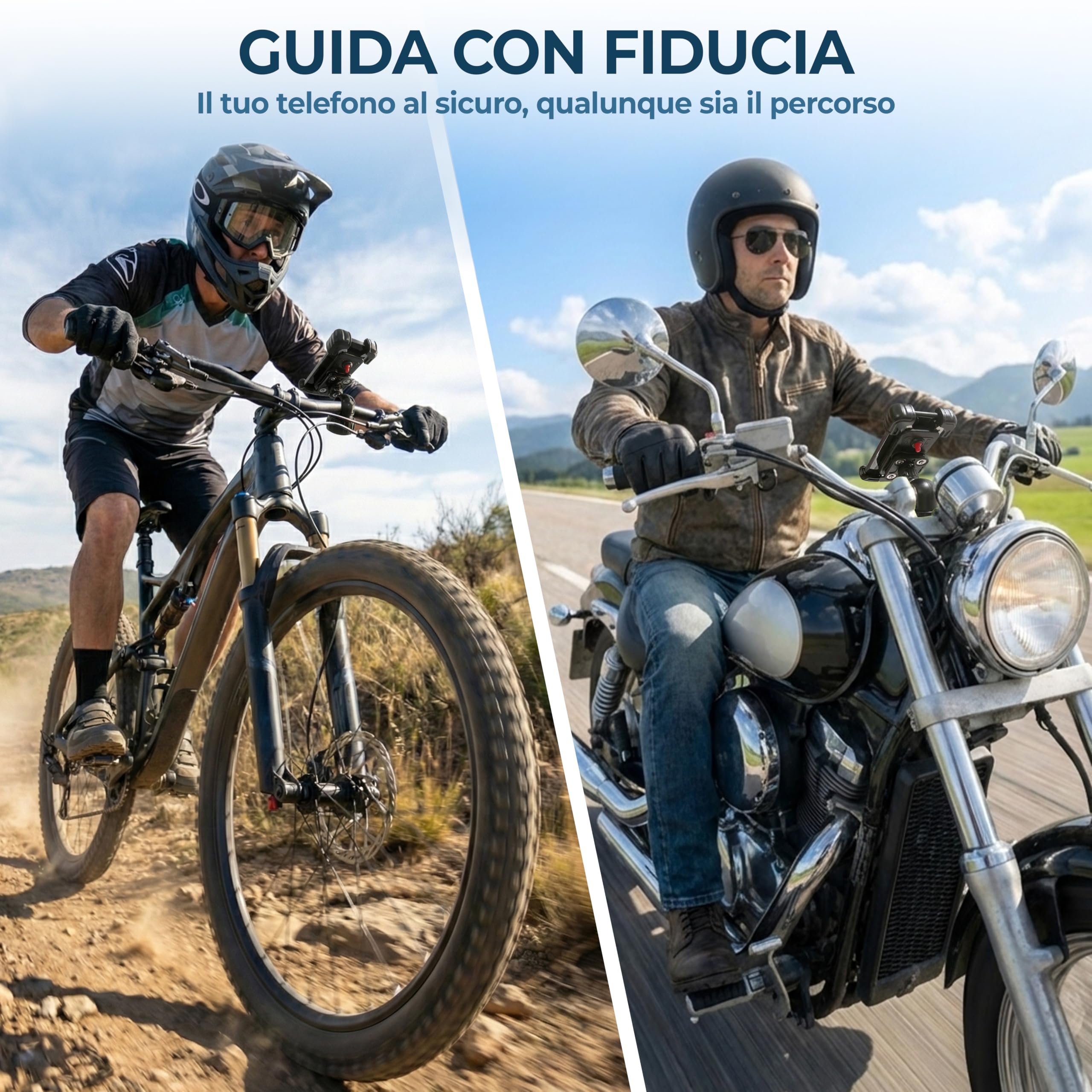 FINIX Porta Telefono Antivibrazione per Moto e Bicicletta-Mtb. Supporto Porta Cellulare Rinforzato in Alluminio, Ultra Stabile, Impermeabile e Ruotabile 360°. Universale per tutti gli Smartphone