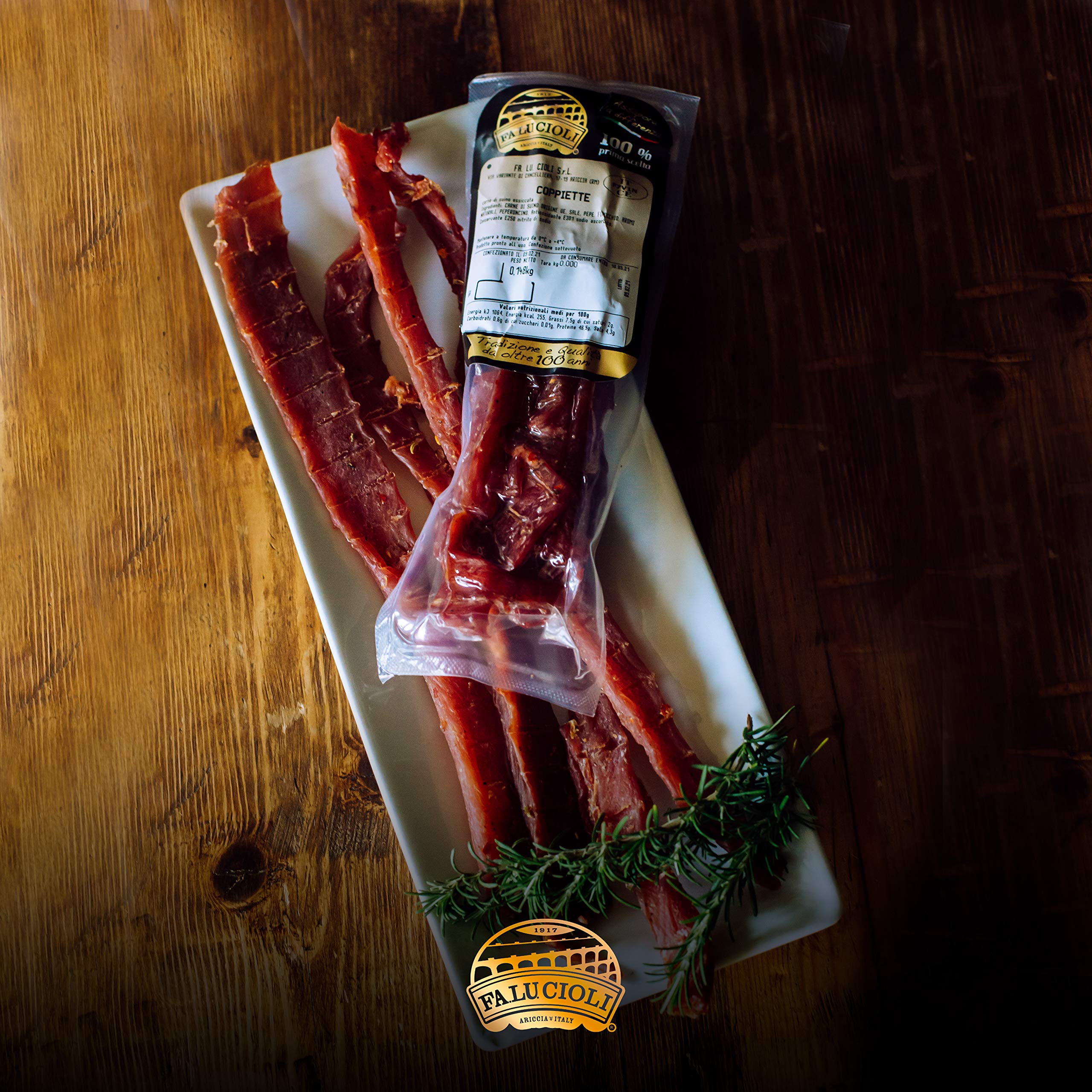 FA.LU.CIOLI 1917-500g - Coppiette Di Suino Sottovuoto. Coppiette Di Maiale Essiccate E Speziate, Carne Selezionata Di Alta Qualità, Senza Glutine E Lattosio, Coppiette Romane Senza Conservanti