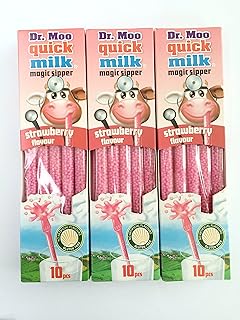 Dr Moo Magic Milk Magic Sipper Straws. Strawberry Flavour 3 x Packs (30 straws), 10 Count (Pack of 3)