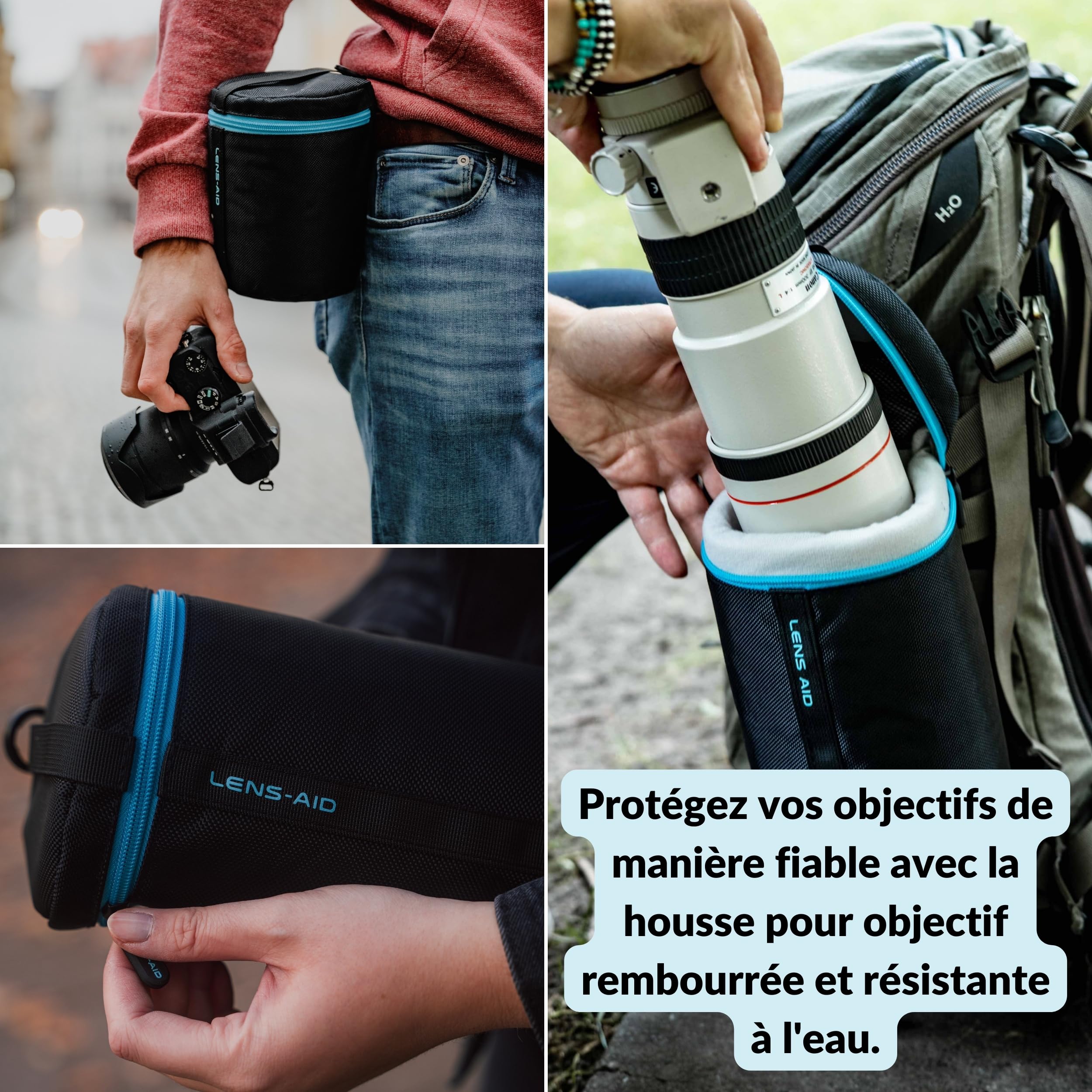 LENS-AID Housse pour Objectif avec Fermeture éclair – Étui rembourré Cordura avec Boucle Ceinture – pour objectifs Standards, compacts ou téléobjectifs – Taille: S (9×14 cm)