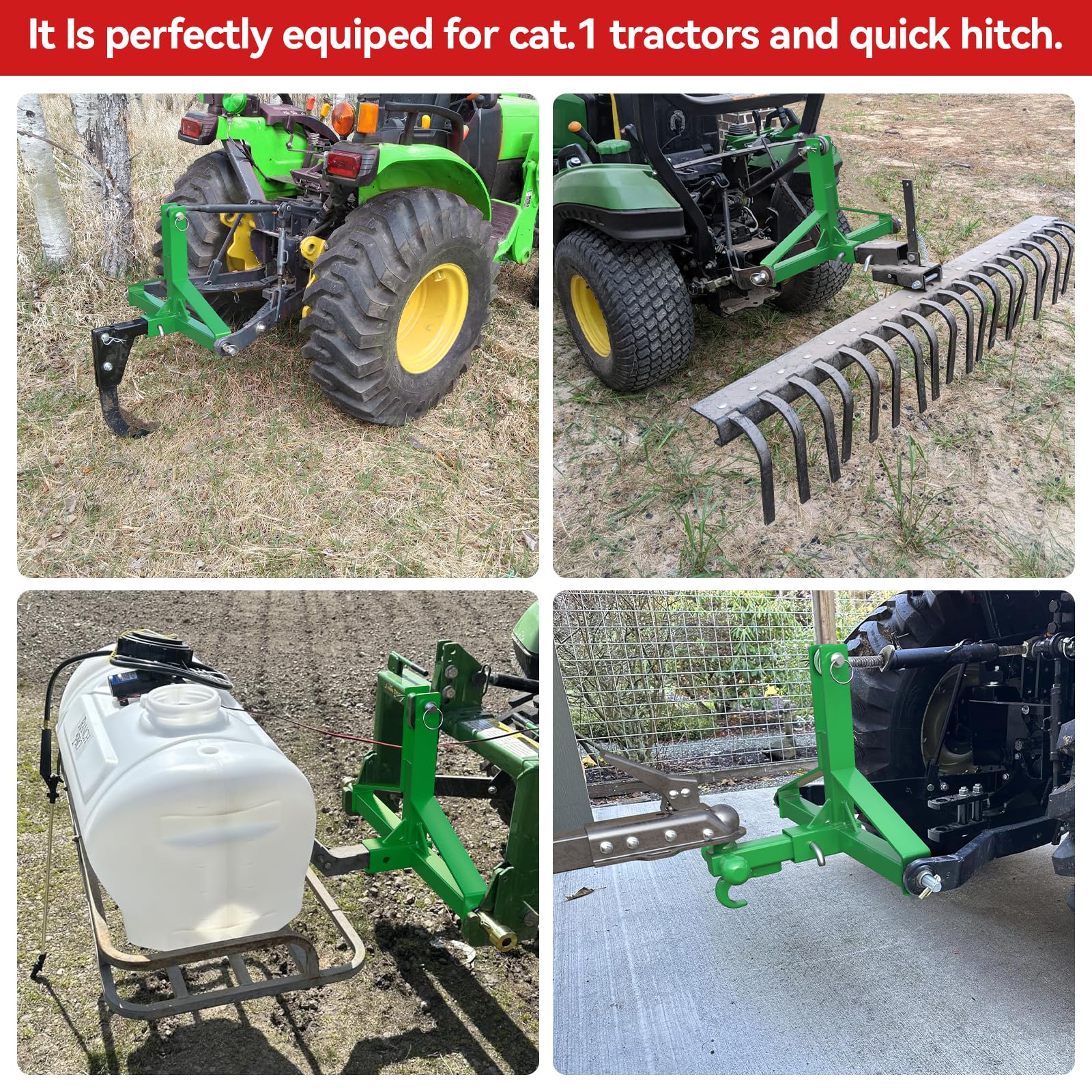 Enganche de remolque verde de 3 puntos con receptor de 5,1 cm y enganche de bola de remolque con gancho, enganche de barra de enganche de tractor, enganche rápido de 3 puntos para equipos