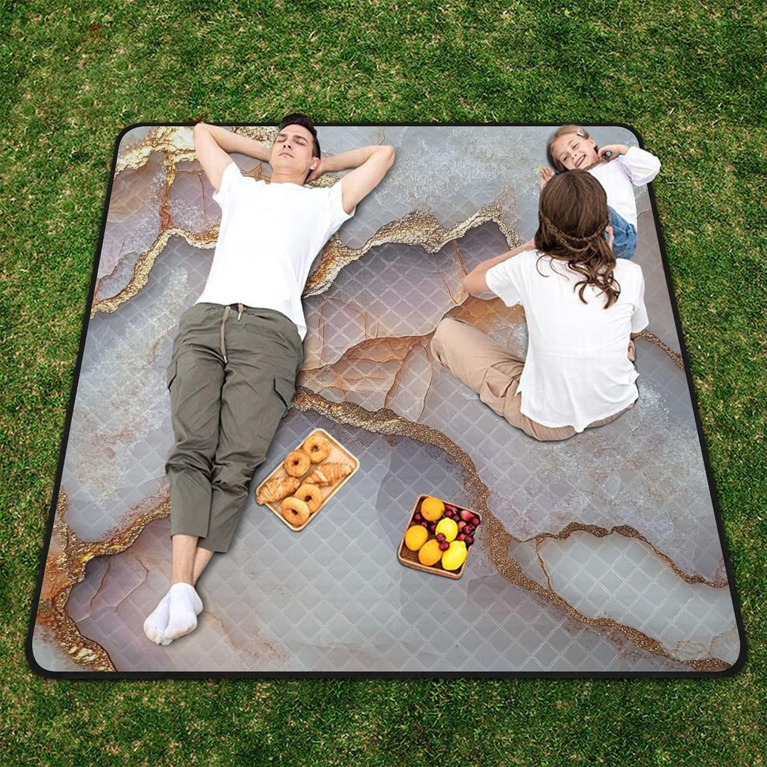 Yuiboo Marble Rose Gold White Waterproof Picnic Table Large Party Picnic Blankets Large for Women 30s Spring Gifts Manta para Dia de Campo