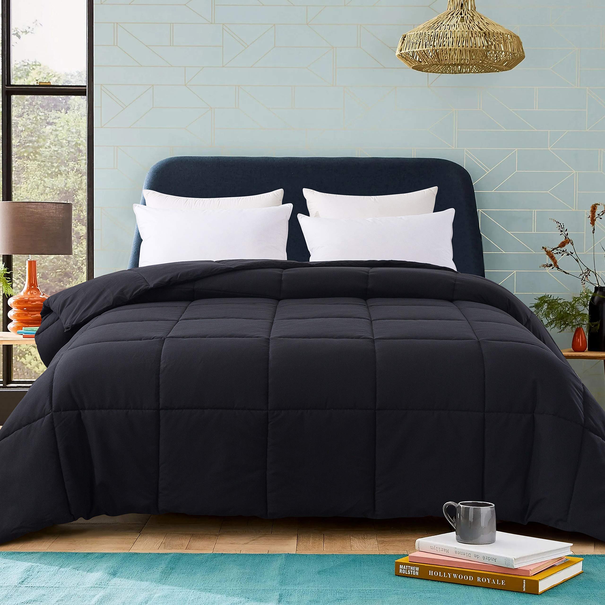 Cosybay Down Alternative Comforter (Black, King) - All Season Soft Quilted King Size Bed Comforter - Duvet Insert with Corner Tabs - Winter Summer Warm Fluffy, 102x90 inches