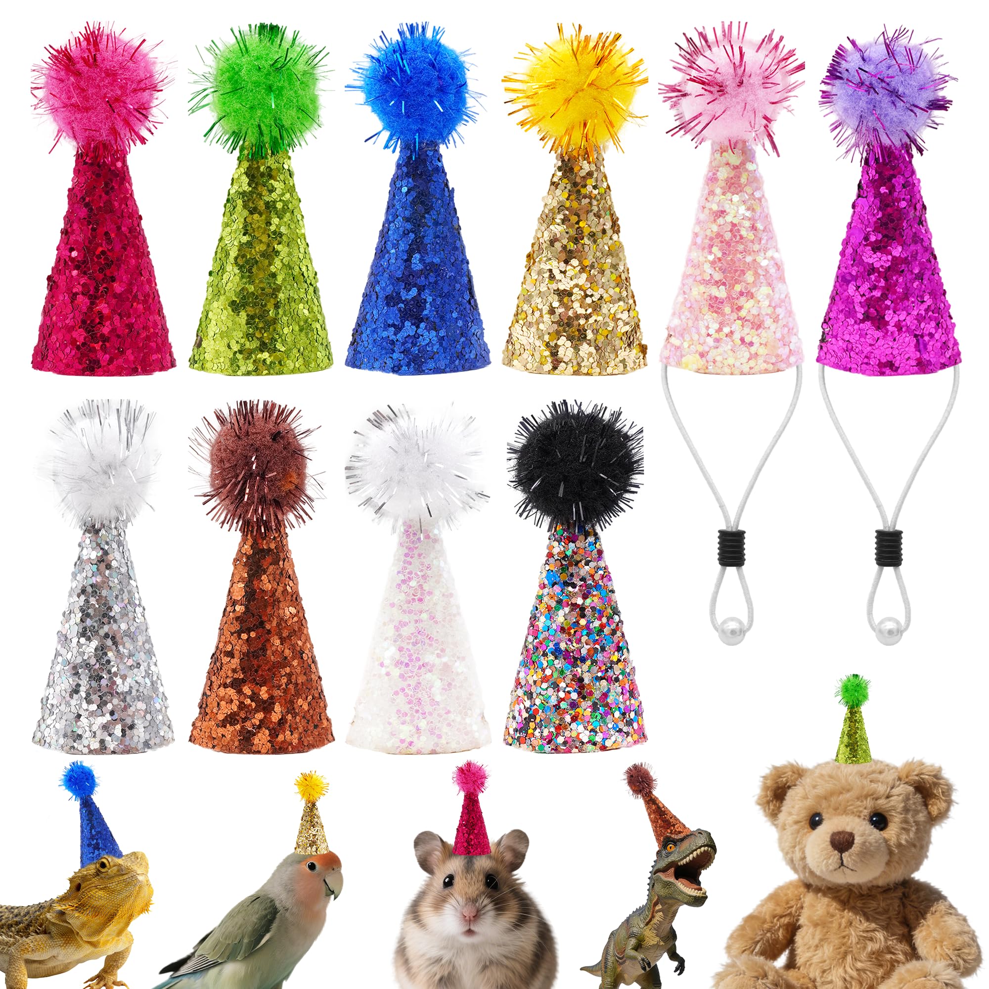 Accessoire de fête pour reptile et hamster, mini chapeau de 2,5 cm à paillettes pour anniversaire