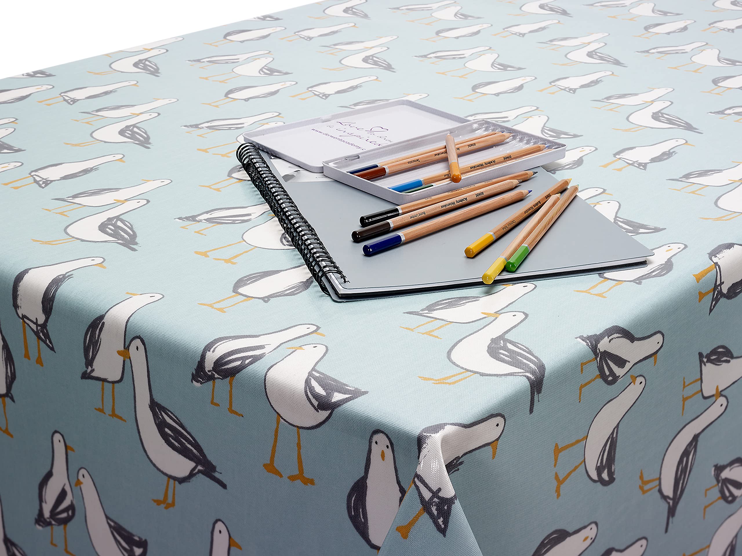 Jolee Tablecloths Duck Egg Blue Seagulls Seagulls Wipe Clean Oilcloth Tablecloth - Table Protector For Any Table Size Or Shape - Hygienic, Waterproof, Durable (, 132Cm X 250Cm)