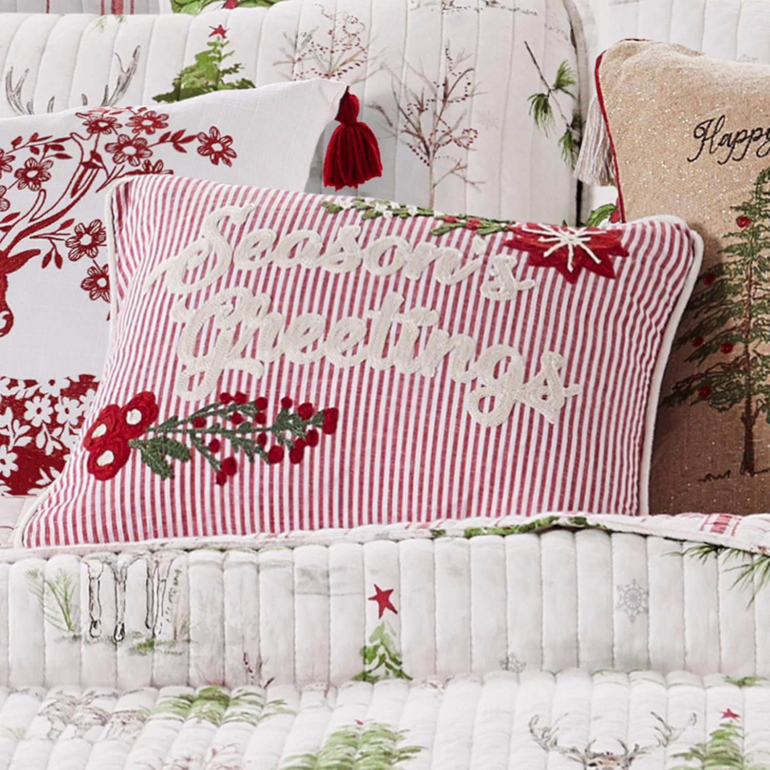 Levtex Home - Christmas Decorative Pillow (14x18in.) - Season's Greetings - Red, White, Green