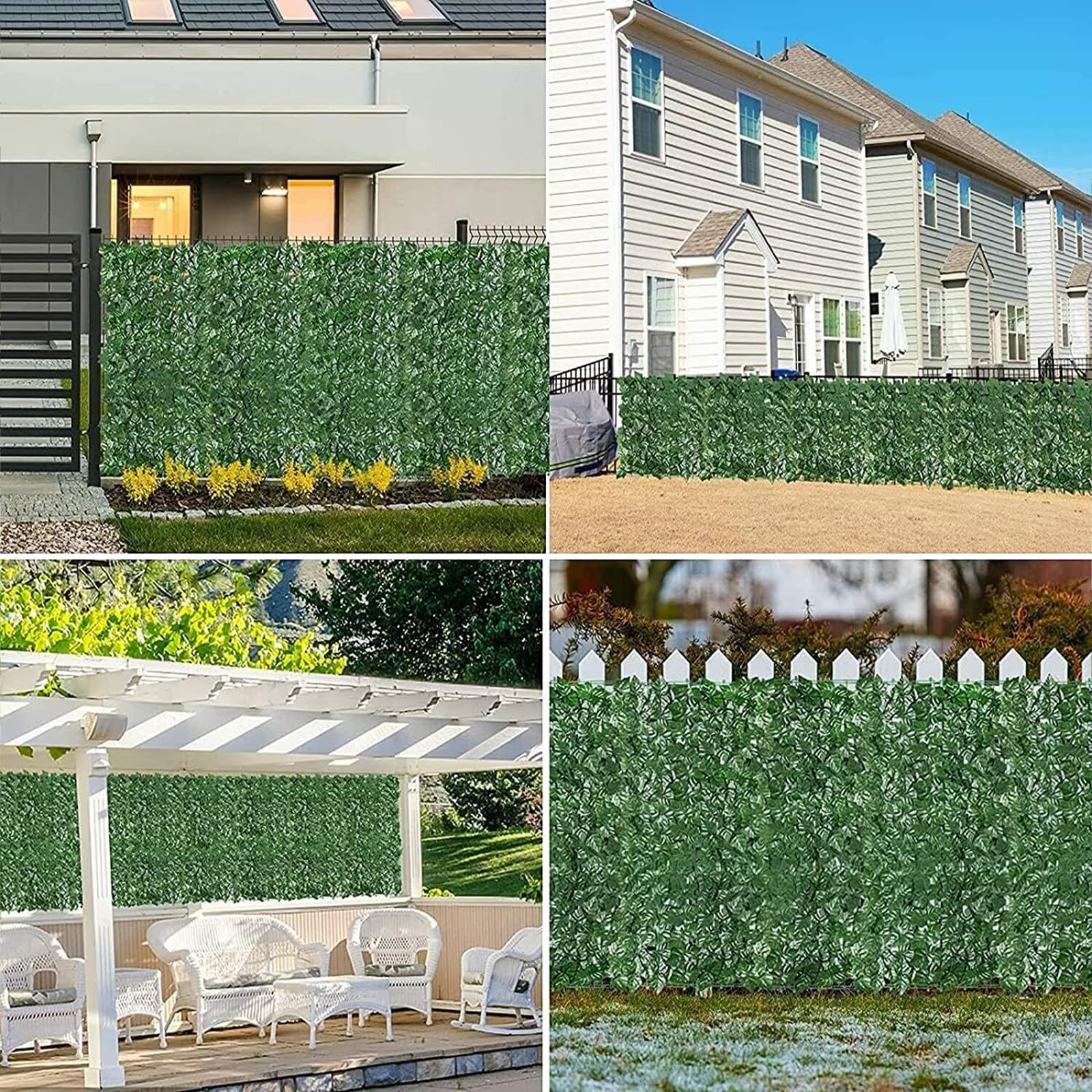 Valla de privacidad artificial de 1,5 x 5 m, seto de hojas verdes para balcón al aire libre, barrera de privacidad de vid artificial, decoración duradera de jardín, resistente a los rayos UV, fácil