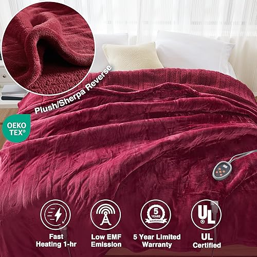 Vista 113 de Beautyrest - Manta Eléctrica Reversible de Felpa ultraligera - Manta Eléctrica, Regulador de Múltiples Niveles de Calor Acogedor Sofá Sala de Estar