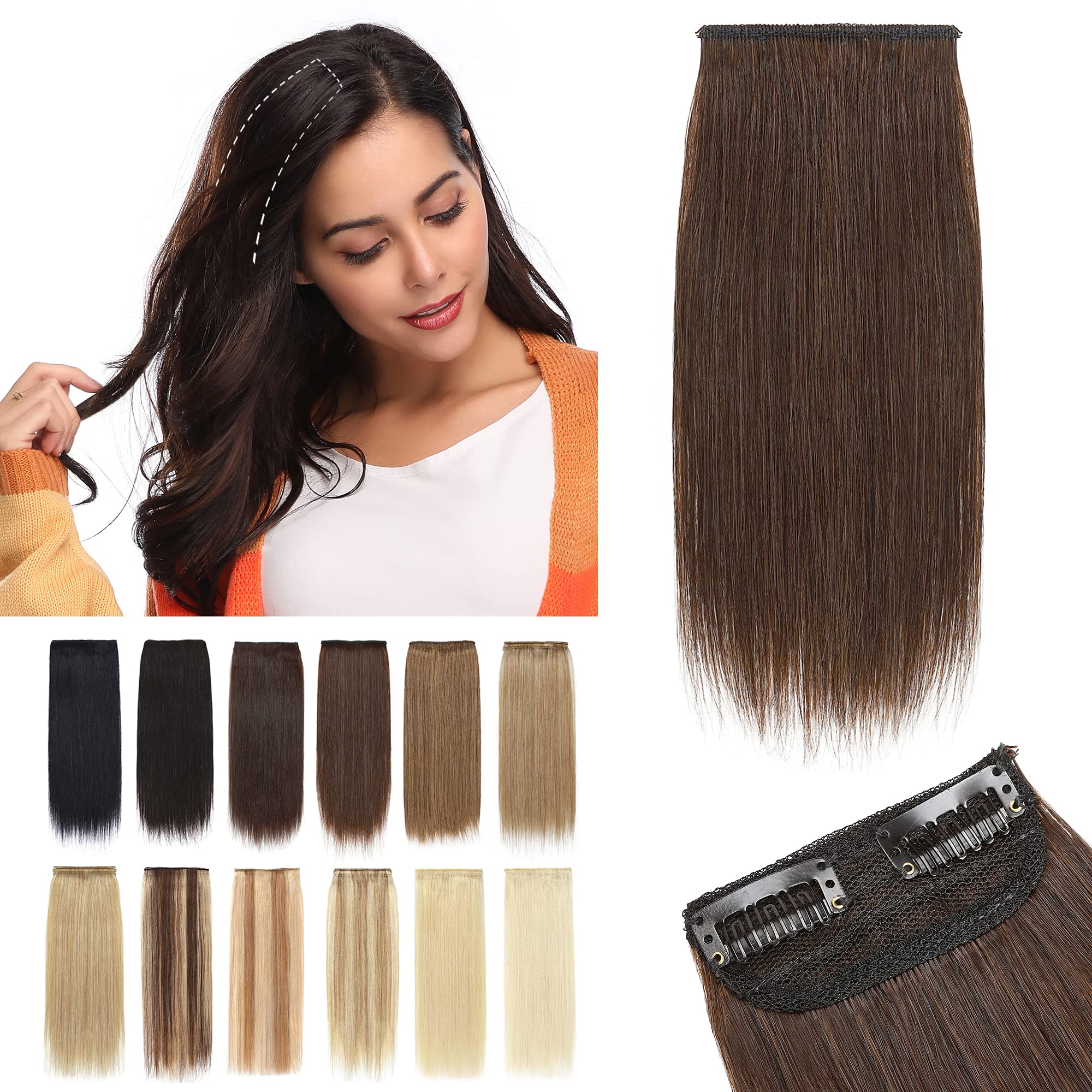 SEGO 2 Pcs Short Hair Extensions Clip in Human Hair 6 Inch 20g Hairpiece Human Hair Toppers for Women With Thinning Hair Adding Hair Volume -#04