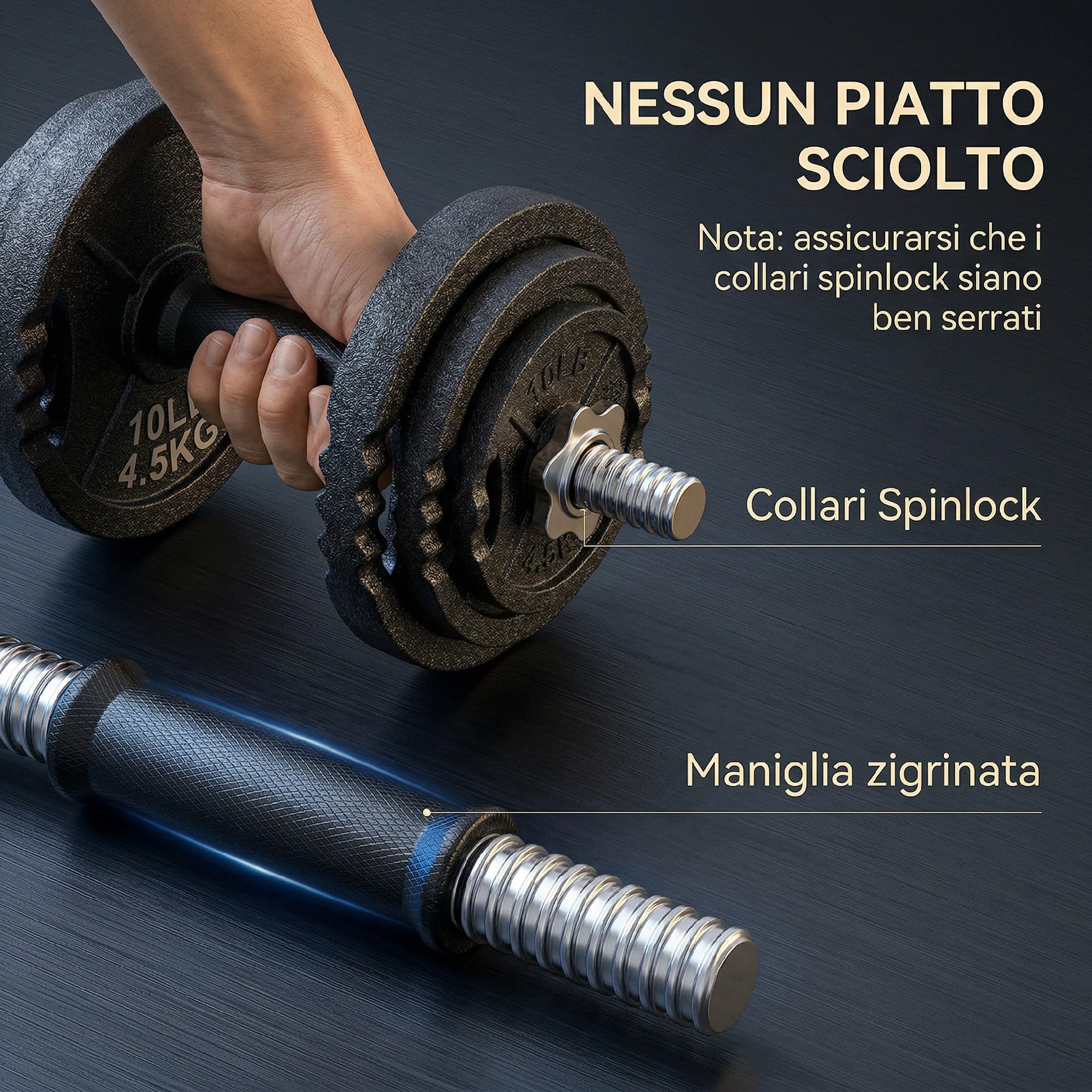 SPORTNOW Set Pesi Palestra 2 in 1 da 42kg in Acciaio Regolabile, Set Manubri Regolabili con Impugnatura Antiscivolo, Bilanciere Palestra e 2 Manubri per Allenamento Fitness in Casa, Nero