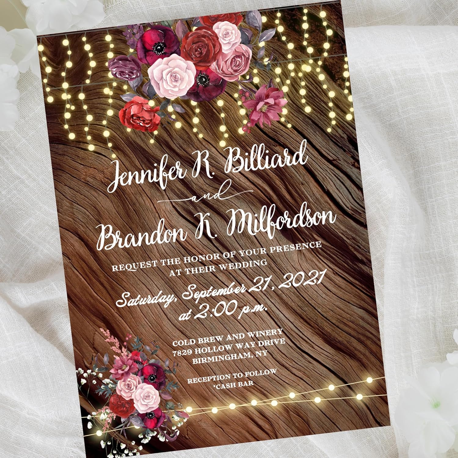 Custom Wedding Invitation Set of 15 With Envelopes, Personalized Red Invites On Thick Glossy Cardstock For Burgundy Wedding Anniversary Bridal Shower Engagement (5X7 Inches)