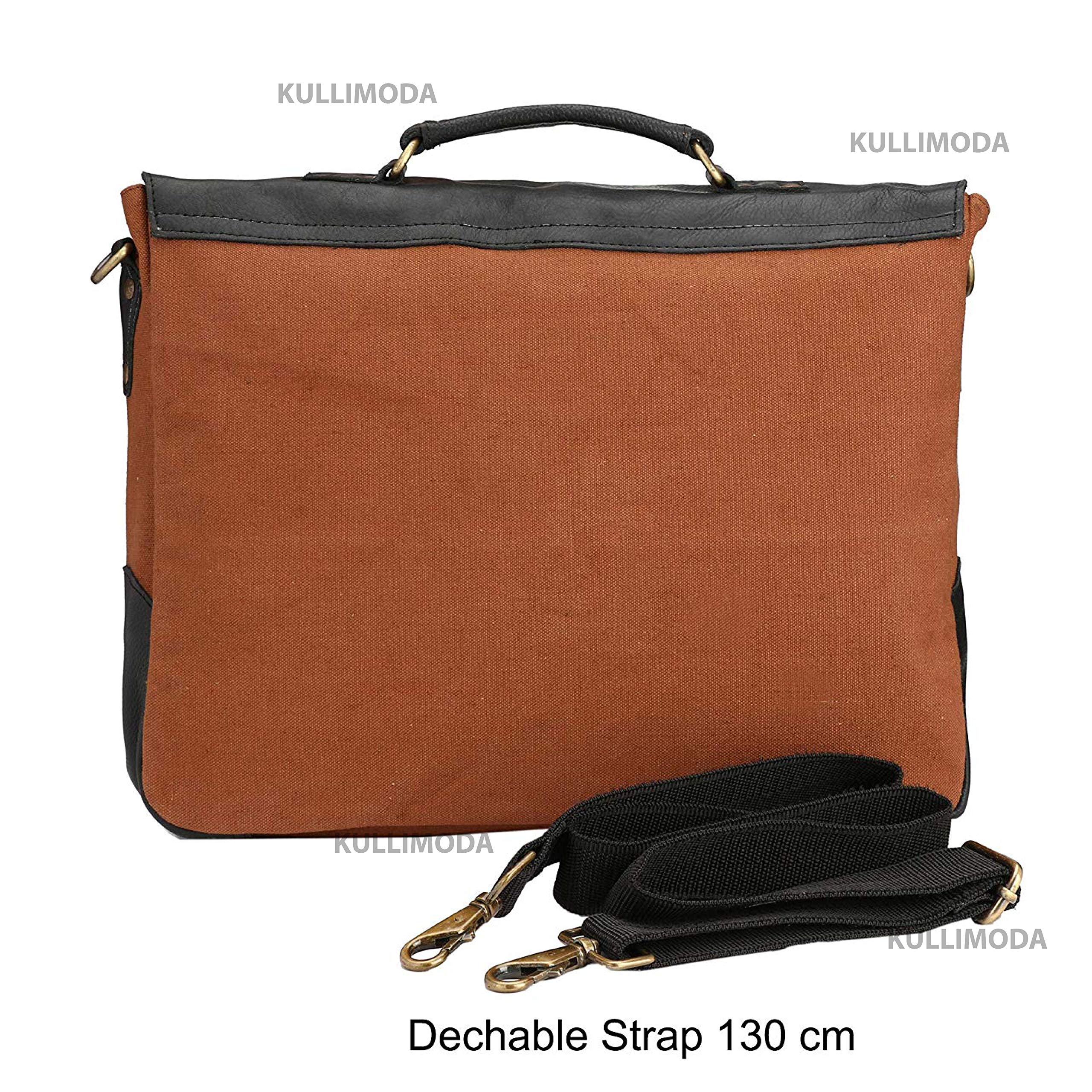 Kulli Moda Canvas and Vegan Leather 15.6 Inch Laptop Shoulder Messenger Bag for Meetings - Image 6 thumbnail