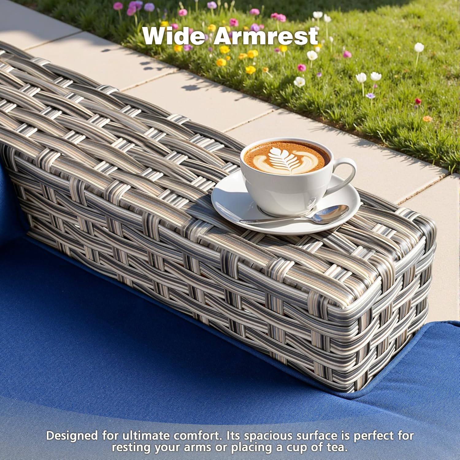 CAODOC 15-Piece Outdoor Sectional Sofa Set with 54" Fire Pit – L-Shaped Wicker Patio Furniture, Deep Seating & Swivel Rockers, Blue
