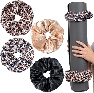 4 Pack Yoga Mat Scrunchie, Fits Standard Mats (Brown & Black) | 2-in-1 Mat Strap and Hair Tie, Stretchy Elastic Fabric for Gym, Home Workout, Fitness Lovers Gift (Mat Not Included)