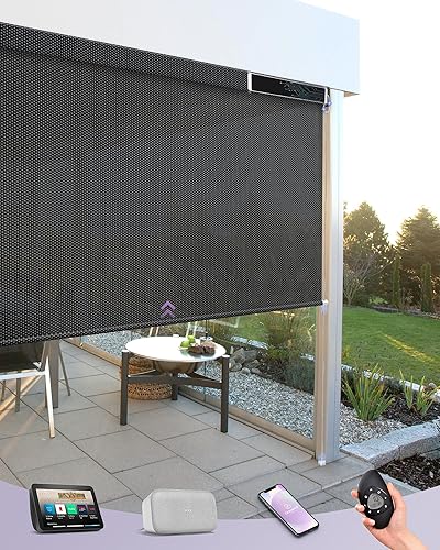 Miniatura 15 de Graywind Persianas motorizadas para exterior de patio, compatibles con Alexa y Google, persianas enrollables eléctricas con energía solar