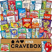 CRAVEBOX 零食盒 品种包 护理包(45 数）情人节 待遇 礼品篮 成人 儿童 孙子 男孩 女孩 女 男子 男朋友 生日 饼干 芯片 大学生 办公室 学校