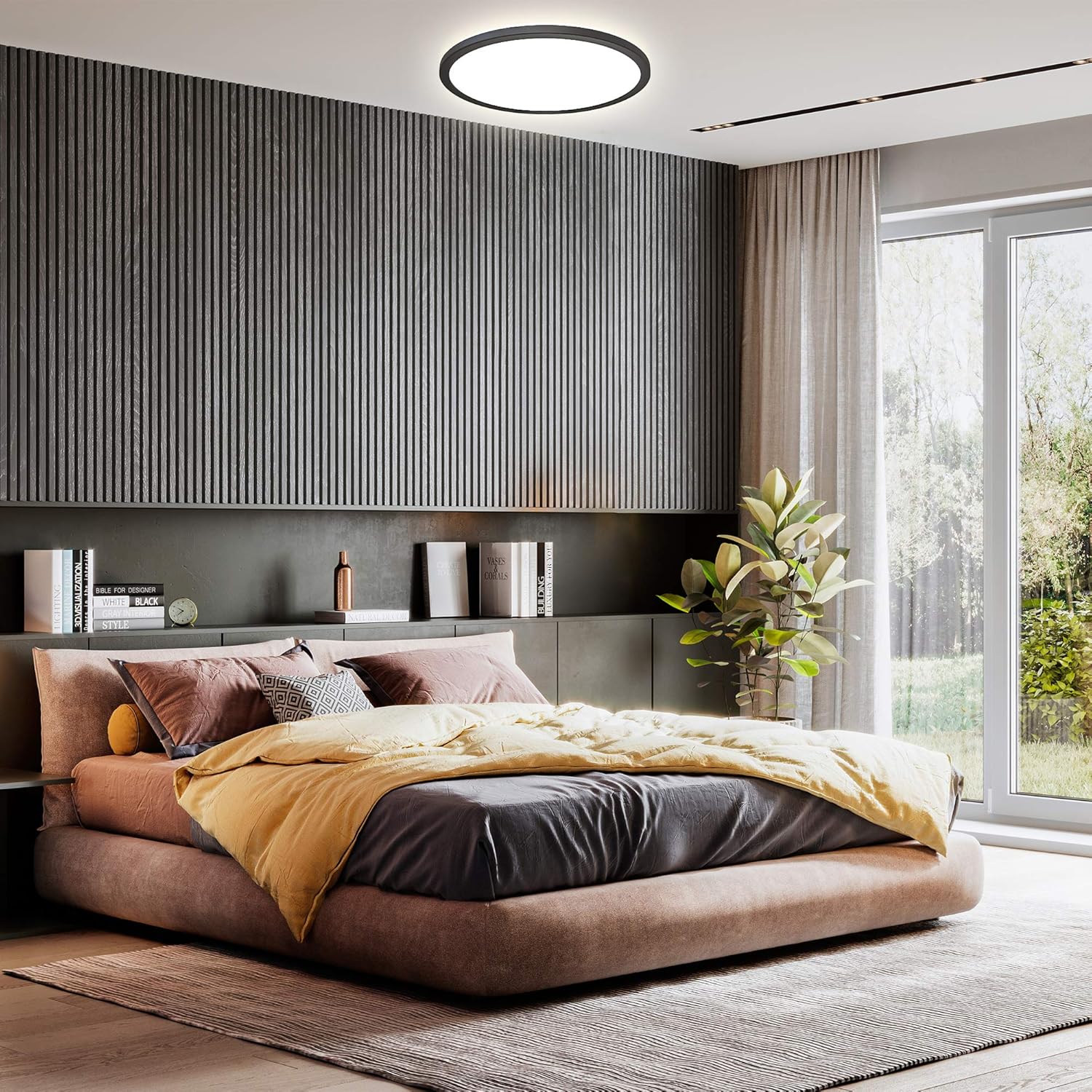 B.K.Licht LED ceiling light installed in a modern bedroom