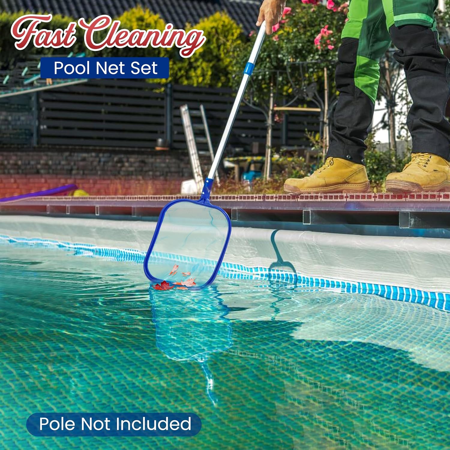 4E's Novelty Swimming Pool Skimmer Net and Leaf Rake Set – 17″ Heavy Duty Frame – Fine Mesh Head Deep Net for Above Ground, Inground Pool, Hot Tub, Pond, Pool Cleaning Accessories and Supplies image 3