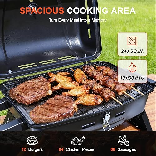 Miniatura 2 de BrandMan - Parrilla portátil de gas propano de 1 quemador con tapa, encendido por pulso, 10,000 BTU, 240 pies cuadrados, parrilla de mesa compacta