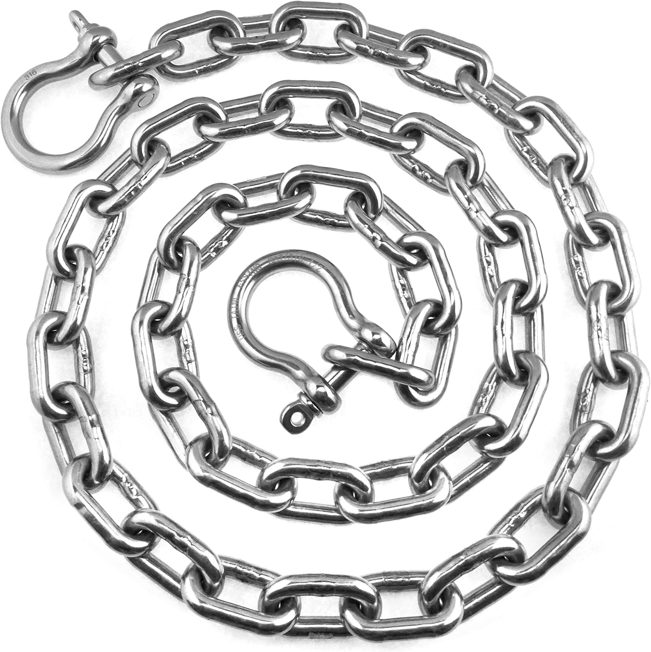 US Stainless 5/16" (8mm) AISI 316 Anchor Chain with 3/8" (10mm) Shackles (5/16" (8mm) x 5')