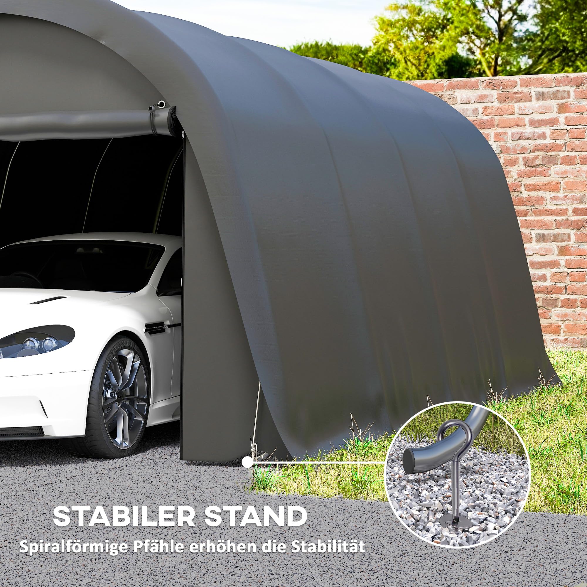 Outsunny Carport Zeltgarage 3x6m Wasserdichtes Lagerzelt mit abnehmbaren Seitenwänden großer Rolltor Bogendach, UPF50+ Winterfest Garagenzelt UV-beständig Unterstand für Auto SUV Boot, Dunkelgrau