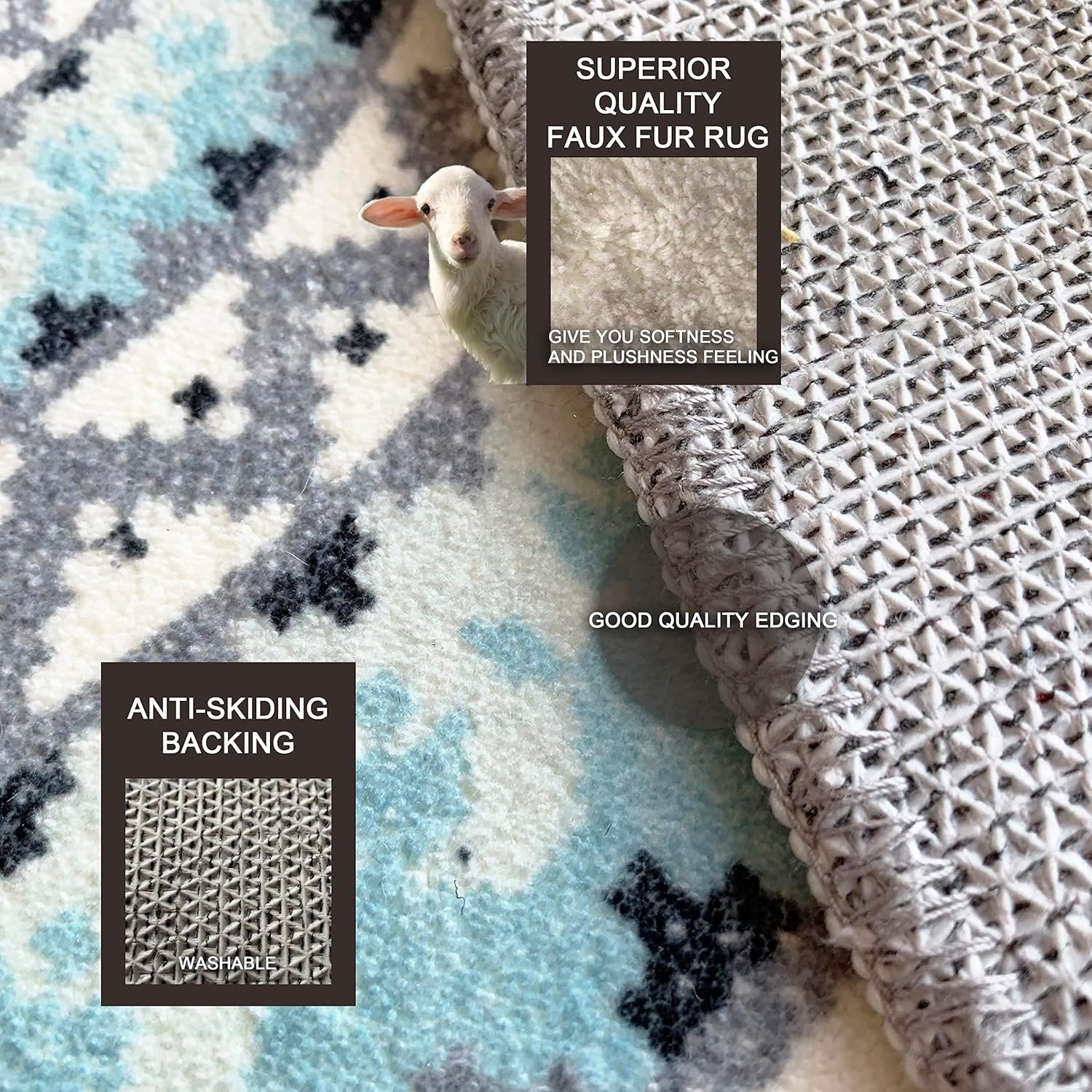 Faux Fur Boho Round Rug 4' Round Washable Rug Round Area Rug Ultra Sofa Carpet for Living Dining Room Bedroom