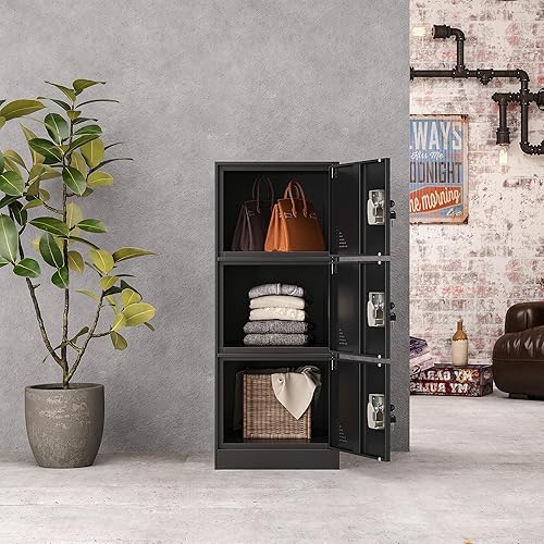 Vista 142 de Taquillas de metal para empleados, armario de almacenamiento de acero con 5 puertas para el hogar, oficina, escuela, gimnasio (blanco)